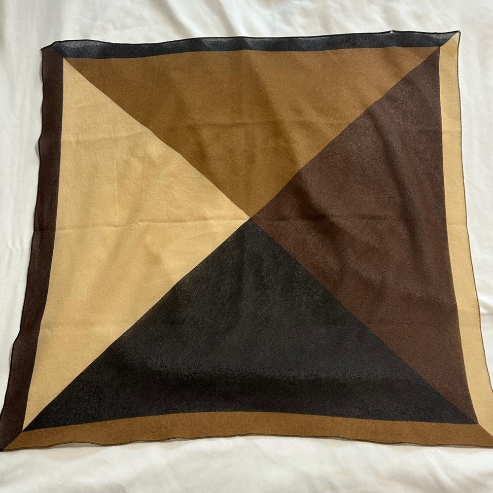 Vintage Geometric Color Block Square Scarf Earth Tones Brown Tan Cream 18x17.5